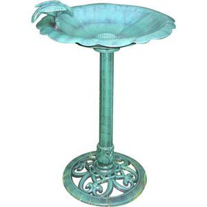 Antique Flower Birdbath, 20" L x 20" W x 31" H, Green